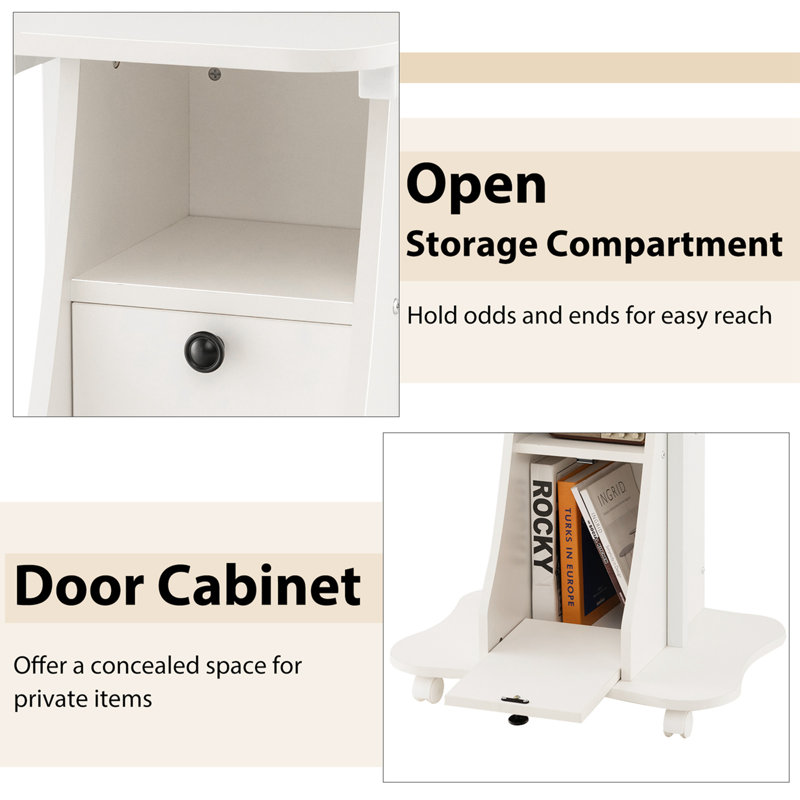 Costway Mobile Podium Stand Office Laptop Cart With Storage Adjustable Height White