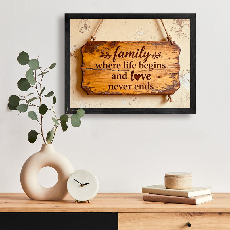 «Black Family Vintage encadré où la vie commence et l'amour ne s'arrête jamais», reproduction d'art encadrée de style rétro