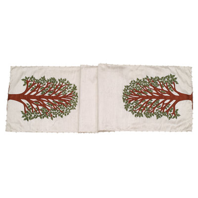 Silk Table Runner with Tree of Life Embroidery and Hand Beading - 18x72"