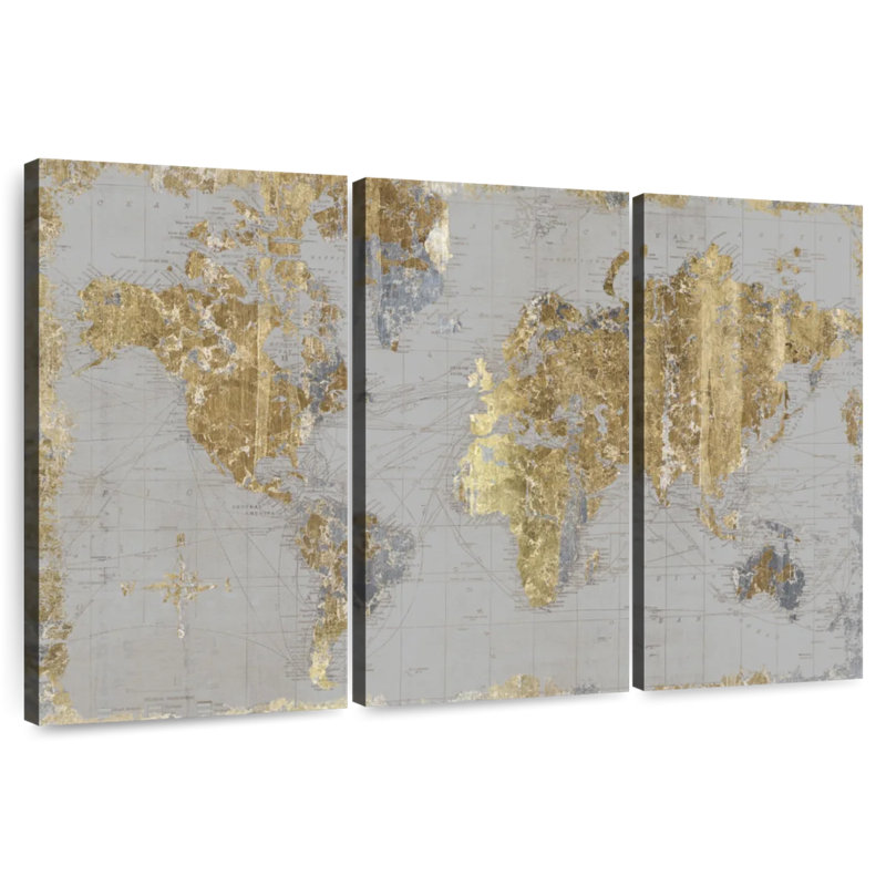 Aliaz Gilded Map Light Gray, 36" H x 57" W