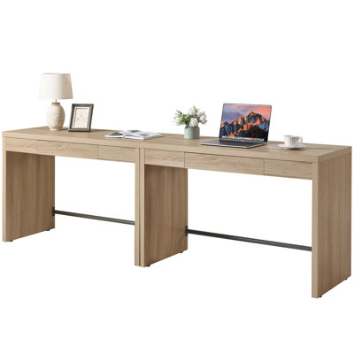 Boho Minimalist Wood Desk With Hidden Drawer