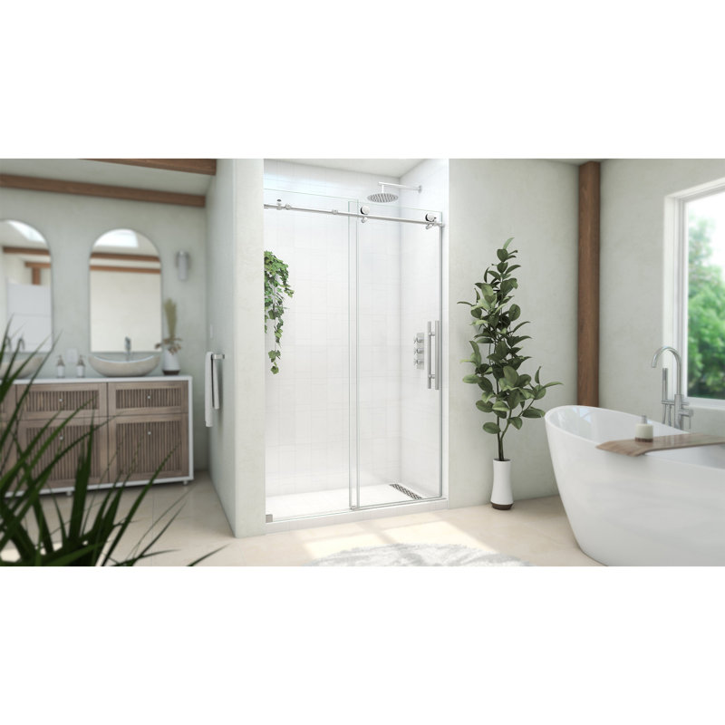 DreamLine Continuum 44-48 in. W x 76 in. H Fully Frameless Sliding Shower Door, Stainless Steel