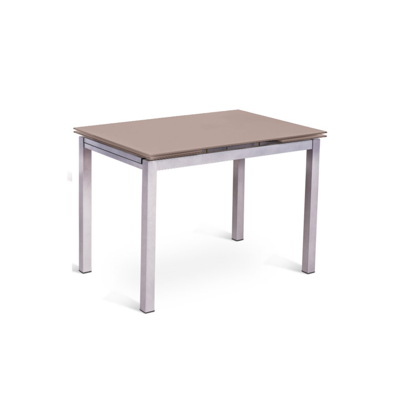 Benda Extendable Glass Top Metal Base Dining Table, Cappuccino