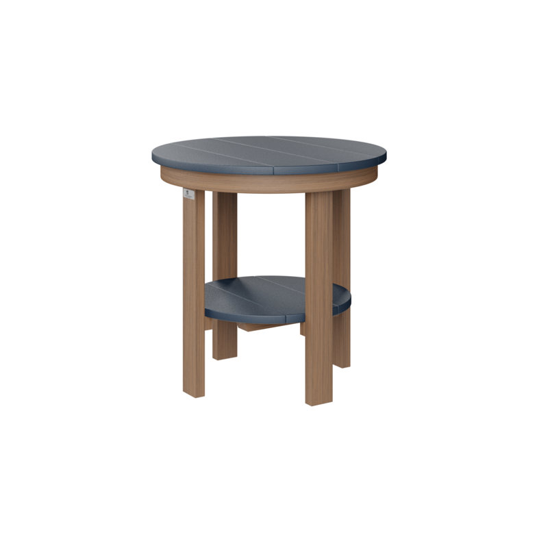 Outdoor Round Side Table, 21" H x 21.5" W x 21.5" D, Navy Blue, Antique Mahogany
