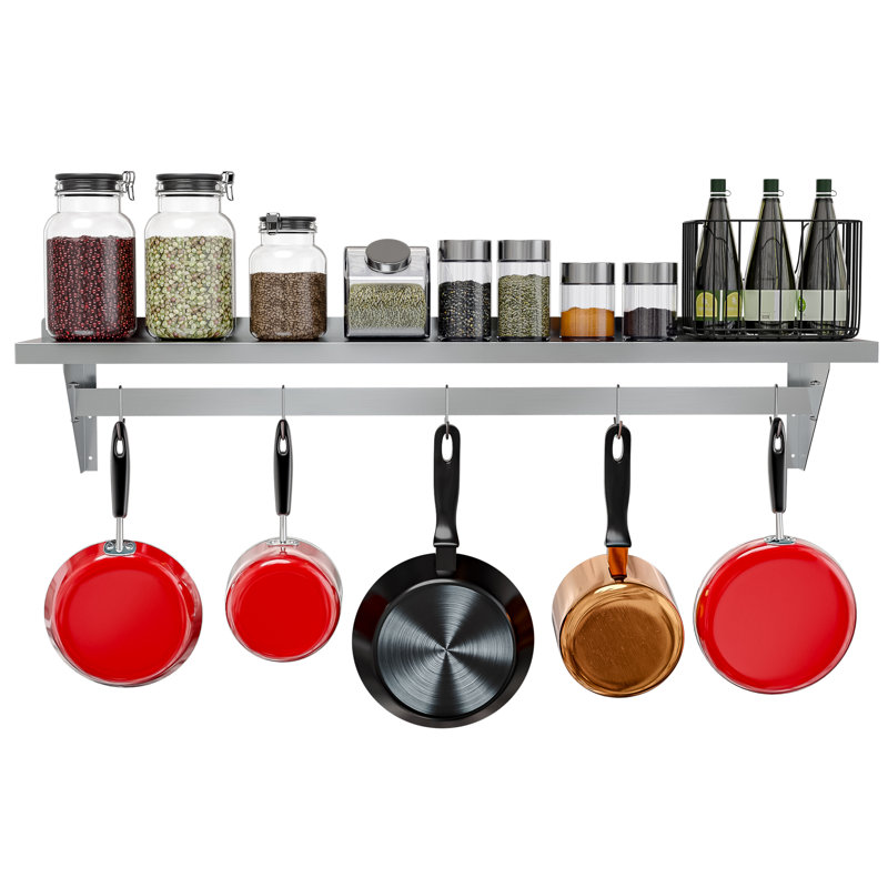Stainless Steel Wall Mounted Kitchen Shelf with Pot Rack