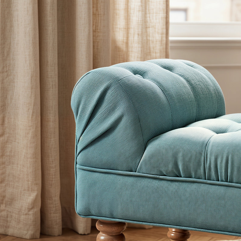 Banc rembourré capitonné bleu sarcelle Dusty, Bleu sarcelle vieilli