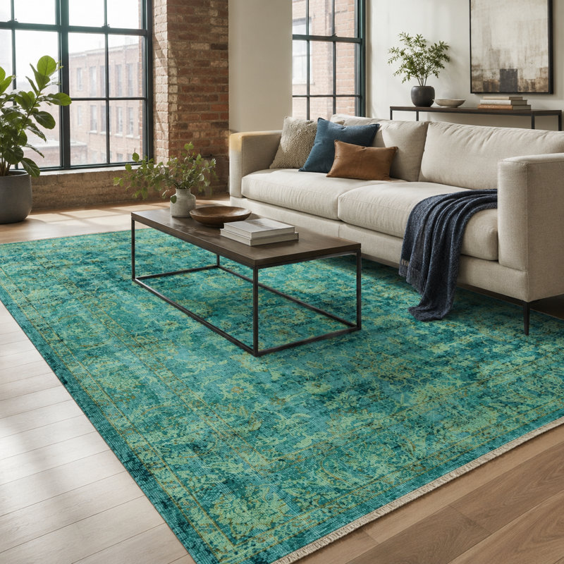 Vintage Look Cotton and Chenille Flatweave Area Rug, 200 cm round