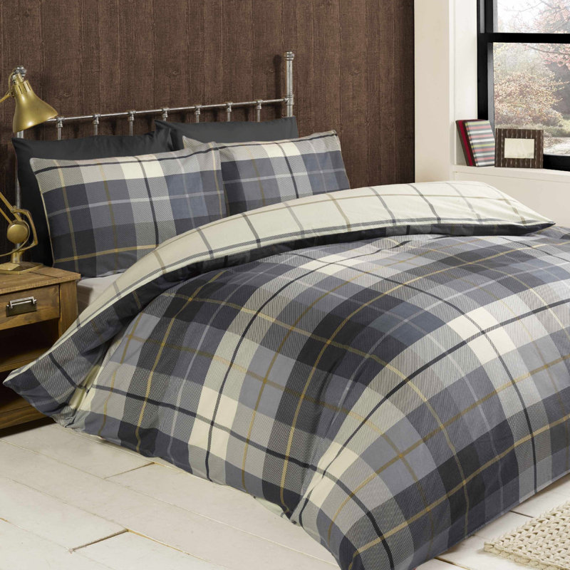Check Argyle Duvet Cover with Pillowcases Included, Blue, Double Duvet Cover + 2 Standard Pillowcases