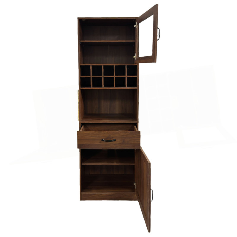 Armoire de cuisine avec étagère de rangement coulissante multifonctionnelle, armoire de rangement de style campagnard avec portes en verre, organisateurs de garde-manger pour la cuisine, armoire de bar, salle à manger
