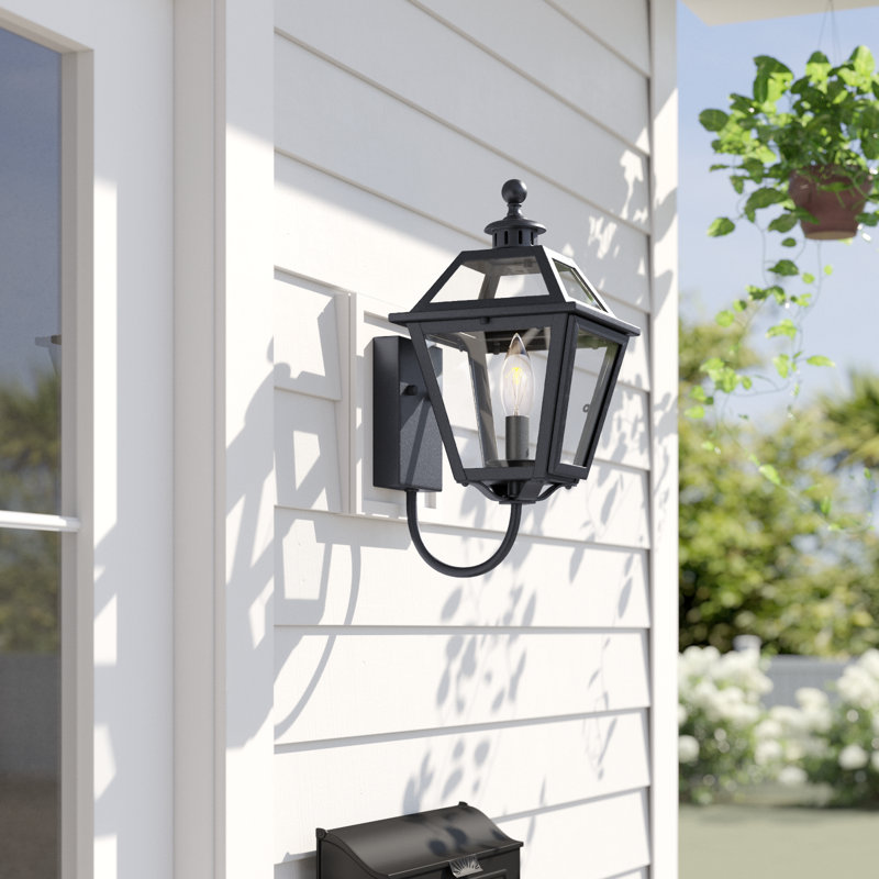 Agarwal 14.75 in. H 1-Light Textured Black Transitional Outdoor Wall Sconce made of Durable Steel, Clear Glass Shade, LED Compatible, Use for Exterior Porch Patio Front Door or Garage