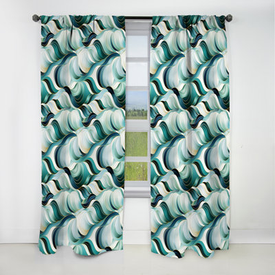 Coastal Emerald And White Geometric Charm - Abstract Geometric Blackout Curtain - 1 Panels