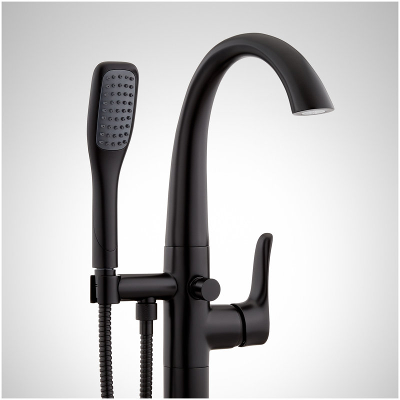 Provincetown Freestanding Tub Faucet with Hand Shower and Rough-In Valve Less Stops - Matte Black, Matte Black