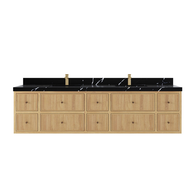 Meuble-lavabo double 84 po avec plateau en quartz Sonoma, Noir Calacatta