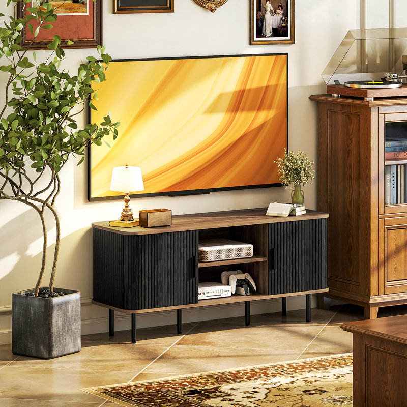 Meuble télé pour téléviseur de 55 po ou moins avec rangement, noir