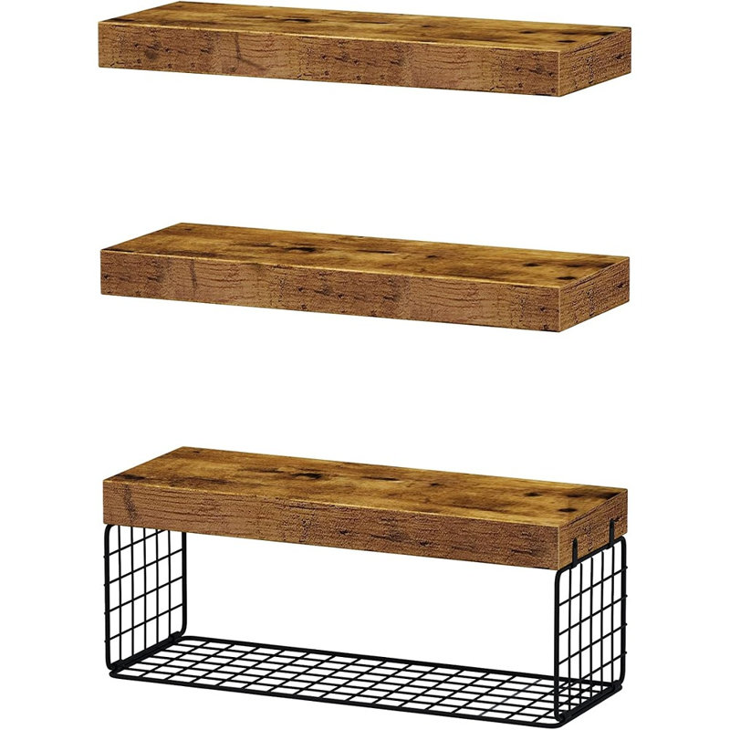 Bathroom Shelves Over Toilet - Wall Mounted Floating Shelves Toilet Paper Storage Small Farmhouse Decor Shelf 16 Inch Set Of 3, Rustic Brown