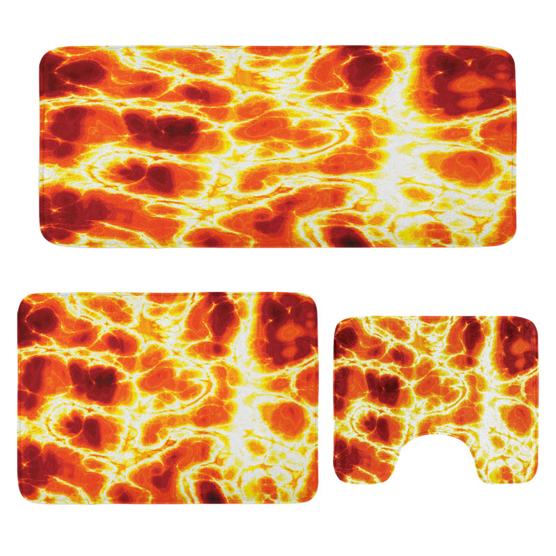  Ensemble de tapis de salle de bain chaleureux 3 pièces en forme de U et rectangulaires orange brûlé et souci