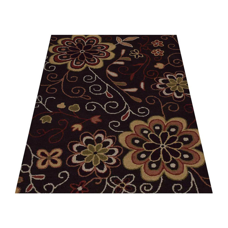 Candita Hand Tufted Wool Eco-Friendly Area Rugs - Rectangle, Brown Color, Floral Modern Design, High Pile Thick Handmade Anti Skid Area Rugs for Living Room, Bed Room