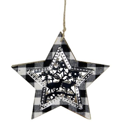 5"" Black and White Buffalo Plaid Star with Reindeer Christmas Ornament -  Northlight Seasonal, NORTHLIGHT SH27146