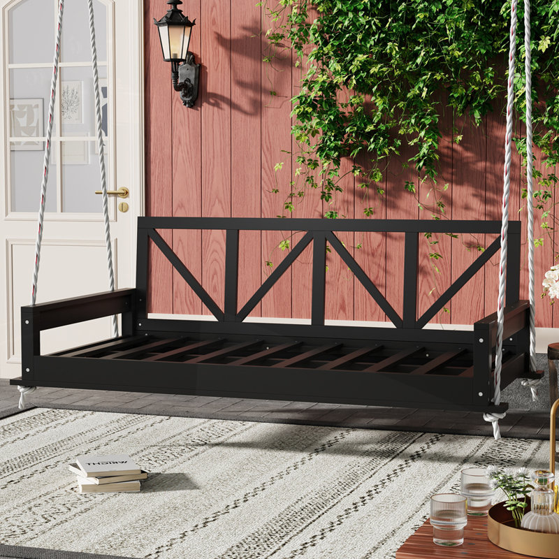 Cadre de lit suspendu en bois d'acacia pour le jardin, Noir