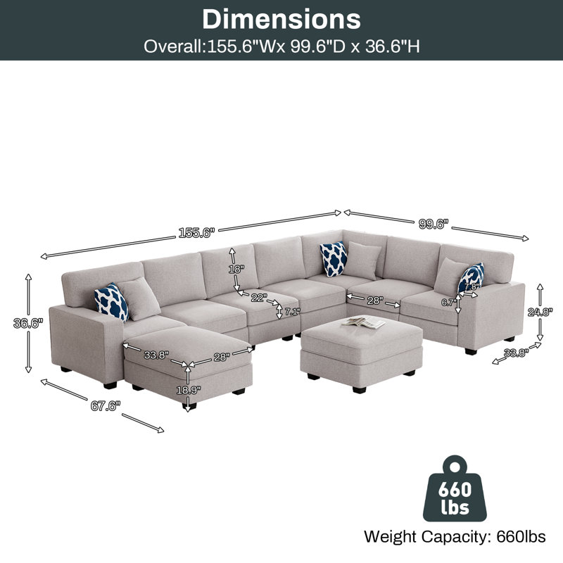 Canapé modulaire réversible à combinaison flexible, Mélange de polyester gris