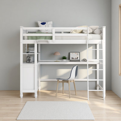 Lit mezzanine simple avec tiroirs et bureau, lit mezzanine en bois avec tablettes