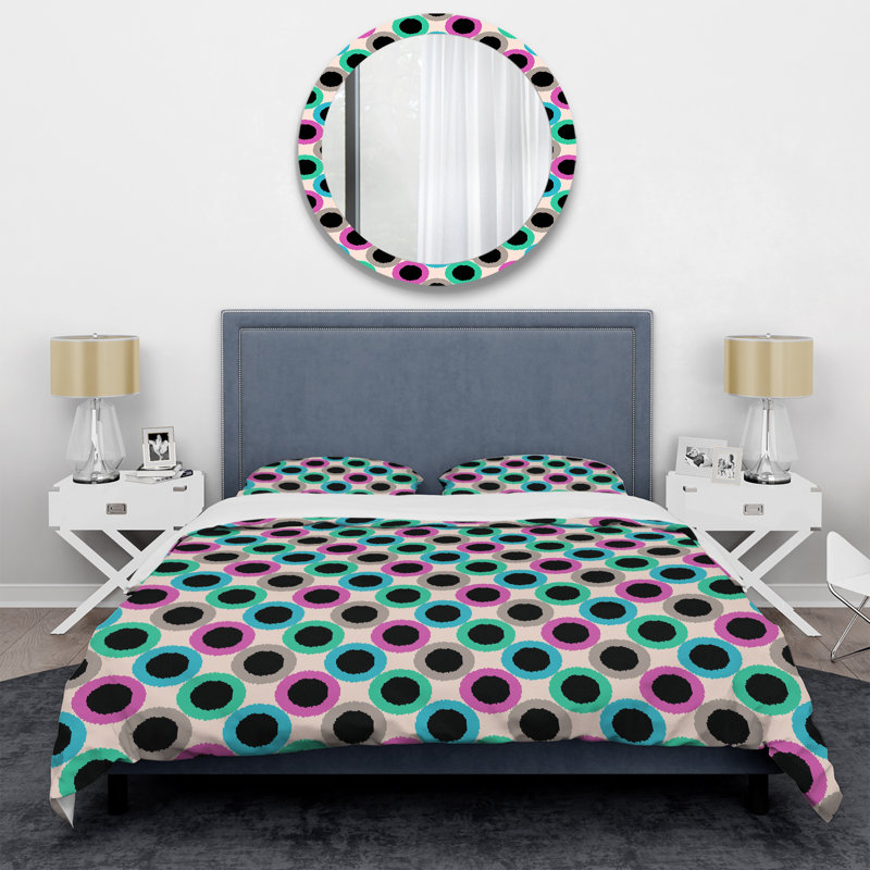 Black and Green Circle Pattern Polyester Dots Duvet Cover Set