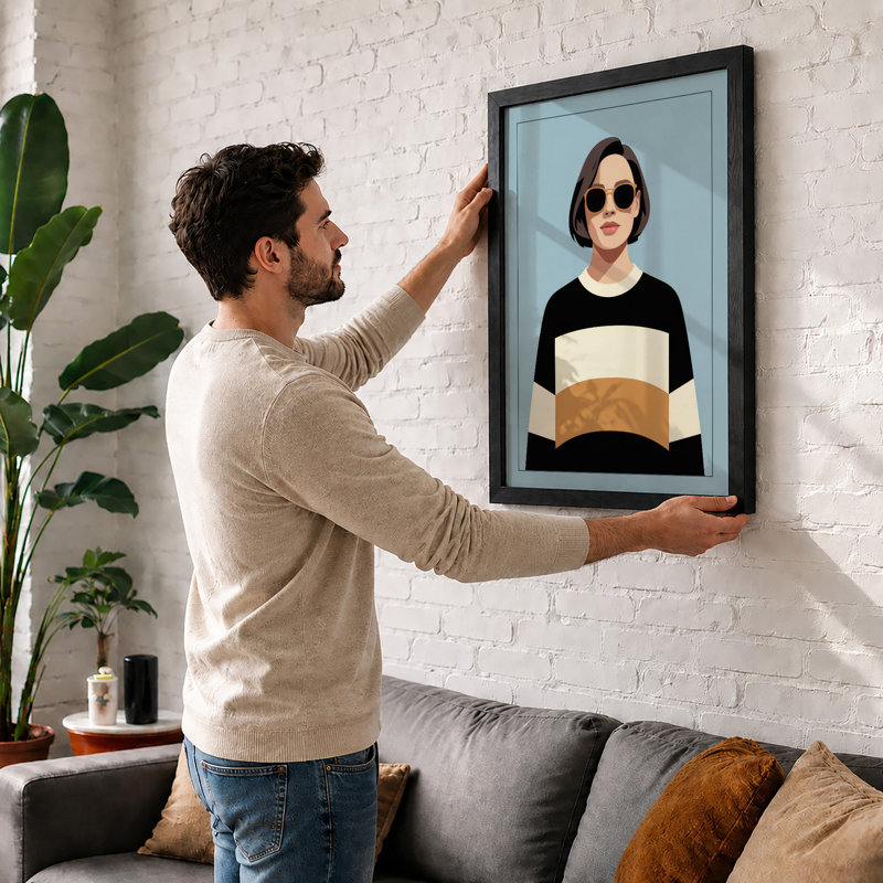 Sunglasses Portrait Modern - Framed Print, Black, A3 - 42.0 x 29.7 cm