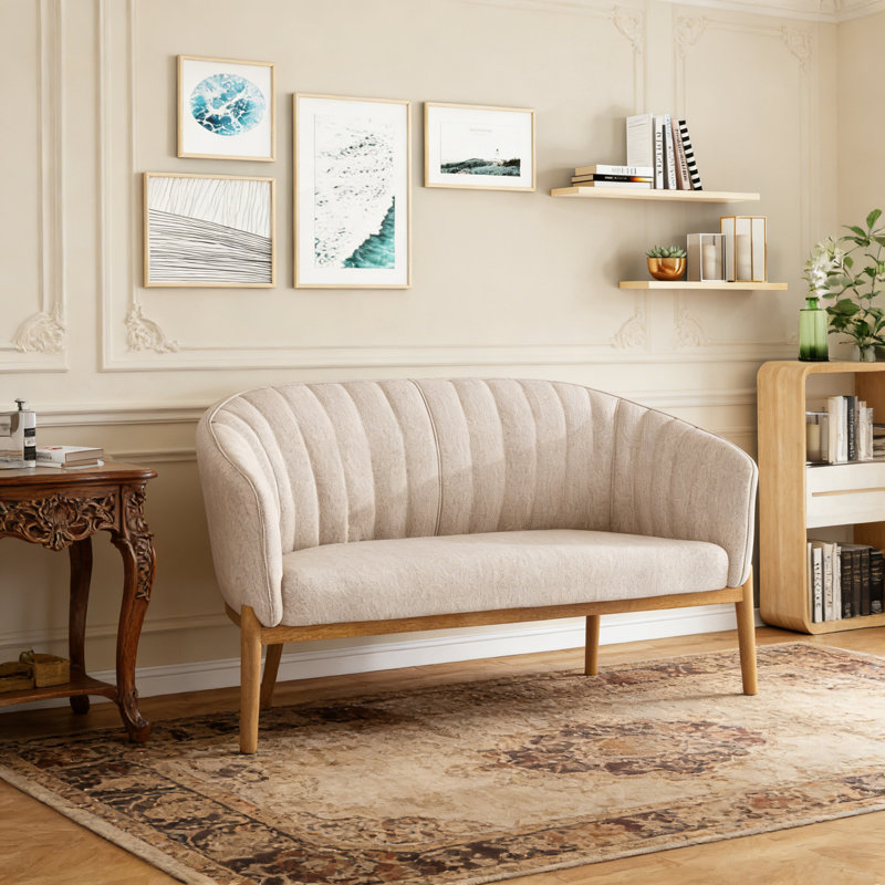 LOVESEAT, causeuse, canapé avec pieds en bois d'hévéa, Beige