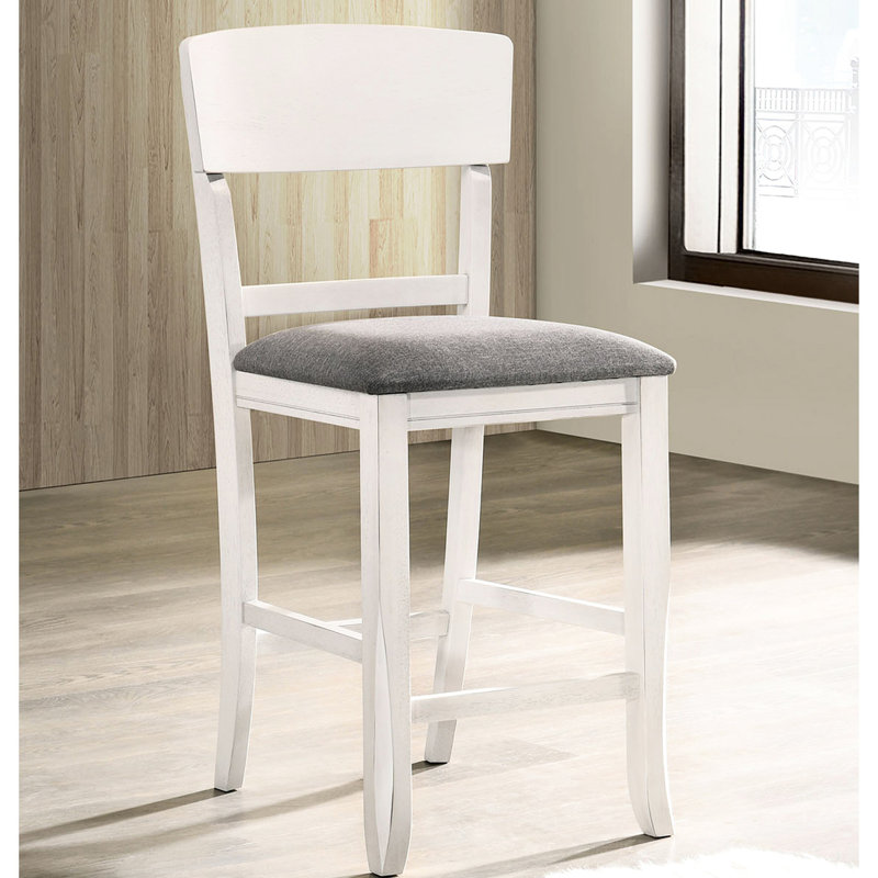 2 chaises de salle à manger à hauteur de comptoir, rembourrées en tissu blanc-gris, structure stable de 2 solides pour manger