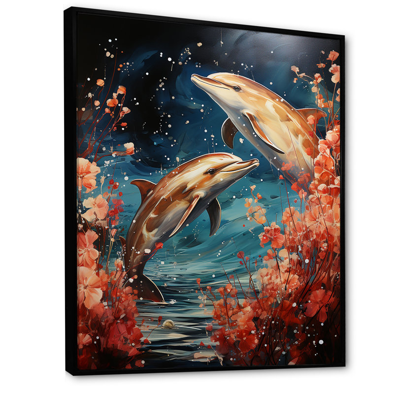 «Dolphin Mystic Encounters» sur impression sur toile, H 20 po x l 12 po x P 1 po, Cadre flottant noir