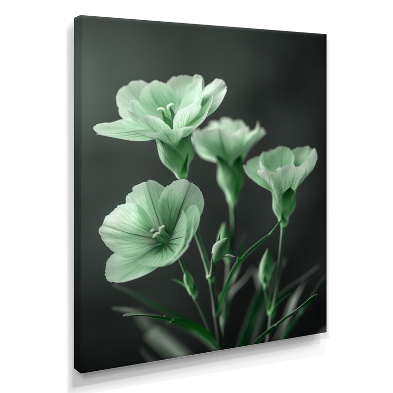«Monocrhome Green Greey Romantic Carnations Glow», reproduction d'art mural, Toile tendue, H 32 po x l 16 po x P 1 po