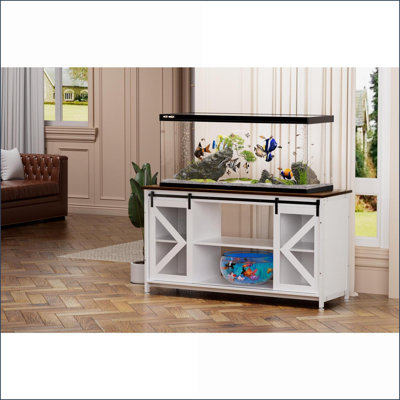 Support pour aquarium avec armoire de rangement, panneau de particules blanc cassé et amp; Acier, 80 gallons | Panneau de particules | Salon