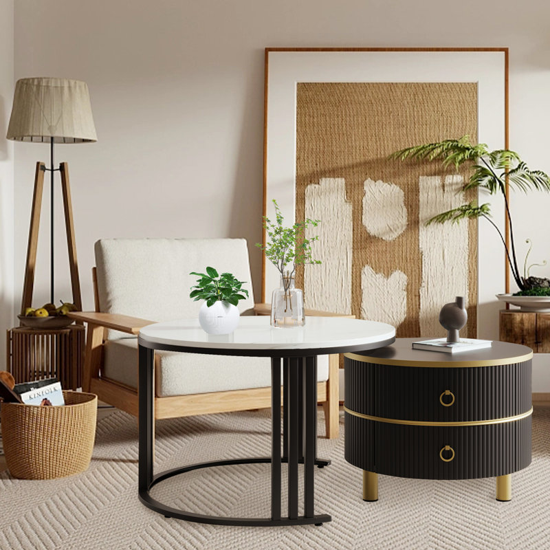 Avalise Frame Coffee Table with Storage, Black, White/Black