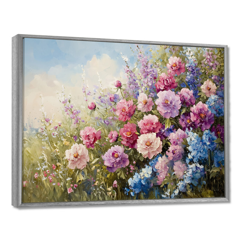 Décoration murale Jacobie, côté fleur de pivoines et de fleurs sauvages I - pivoines, Argent argent, H 30 po x l 40 po