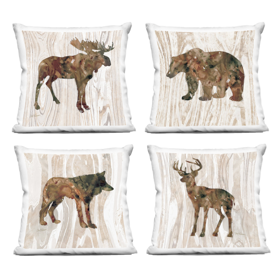 Woodland Animal Silhouettes Moose Deer Bear Wolf Decorative Printed 4 Piece Throw Pillow Stupell Industries