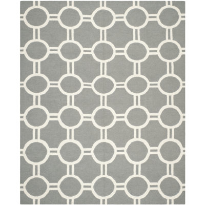 Rodgers Hand Woven Flat Weave Wool/Cotton Geometric Rug in Gray/Ivory