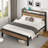 King Size Platform Bed Frame With 2-tier Storage Headboard/ Charging Station,Light Brown-98975042-98975039