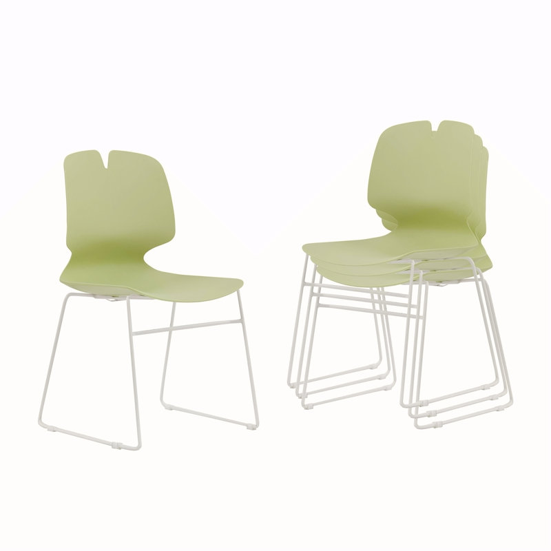 Ensemble de 4 chaises de bureau modernes empilées en polypropylène vert et gris avec capacité de charge de 180 kg, Vert