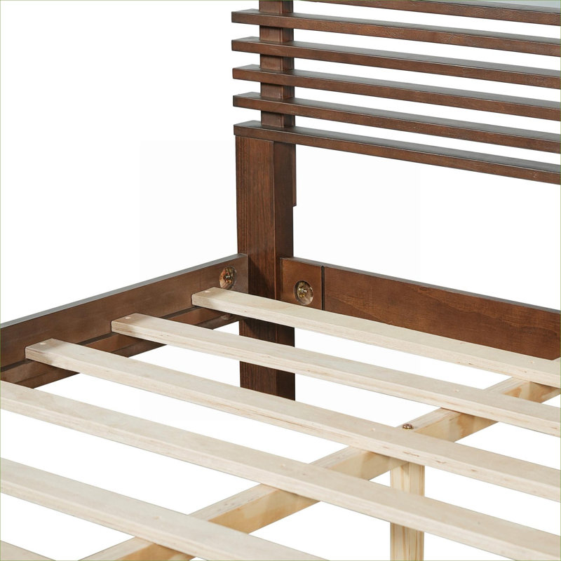 Structure de lit plateforme de grande taille à finition brune, fabrication en bois, aucun sommier requis, capacité de poids de 600 lb pour la chambre à coucher