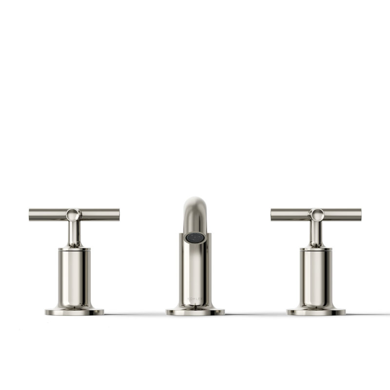Purist Widespread Bathroom Sink Faucet with Low Cross Handles and Low Spout, Vibrant Polished Nickel