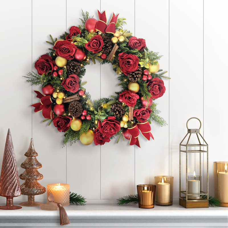 Pre-Lit Artificial Adorned Christmas Wreath