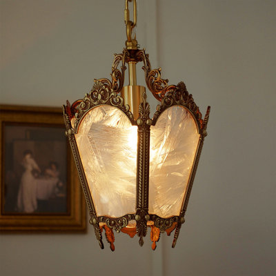 Copper Lantern Pendant Light With Glass Shade