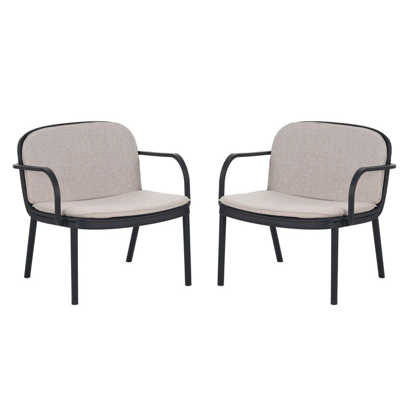 Fauteuil club d'extérieur en polypropylène Luna, structure noire avec coussin beige, ensemble de 2