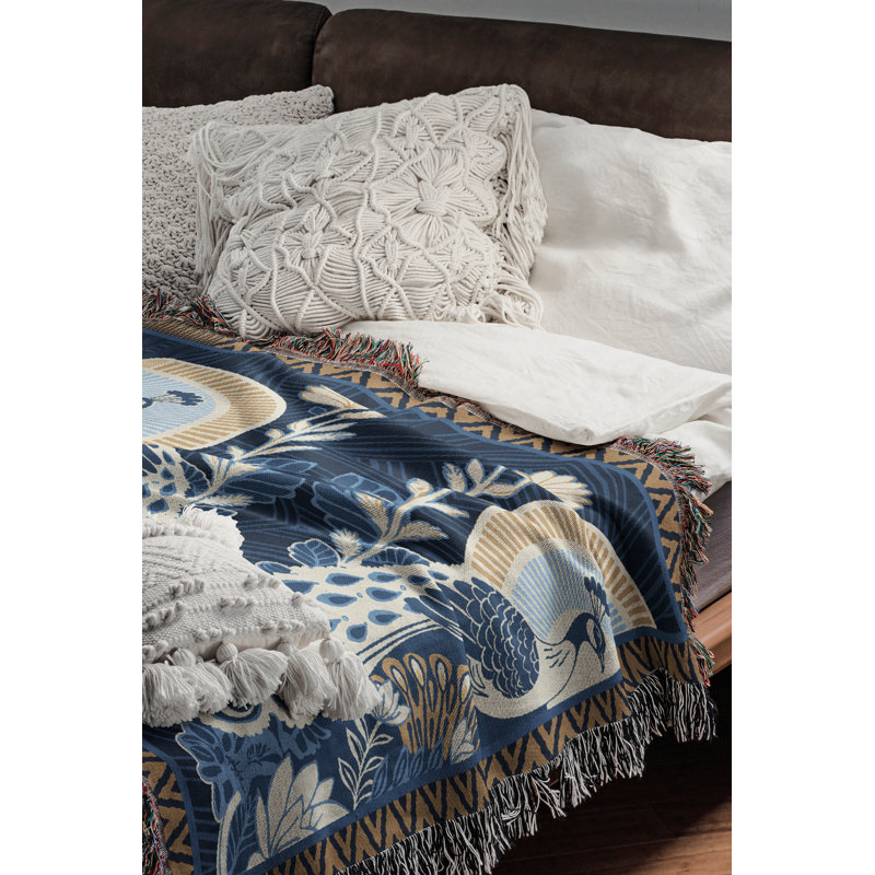 Jeté en mélange de coton Piya Peacock, Bleu, L 70 po x l 50 po