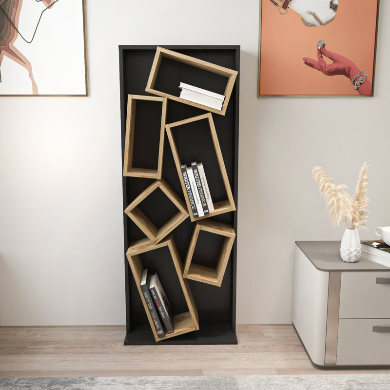 Lileana 153.6cm H x 60cm W Geometric Bookcase, Black/Brown