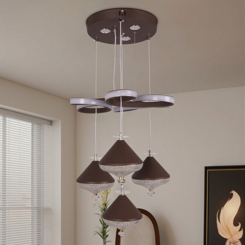 Lustre en grappe moderne à 4 lumières de 16,5 po avec 3 lumières DEL, hauteur réglable