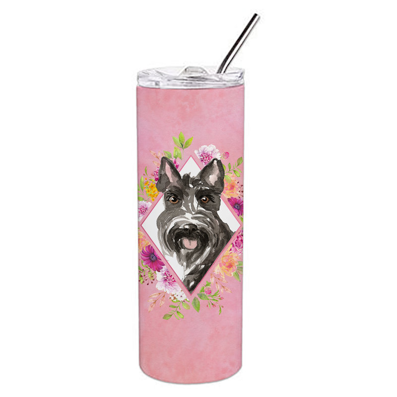 E23BF9F8391D466E9CA4F8DFEBD9A7DB de verre 20 oz à double paroi en acier inoxydable chiot, Terrier écossais, Rose