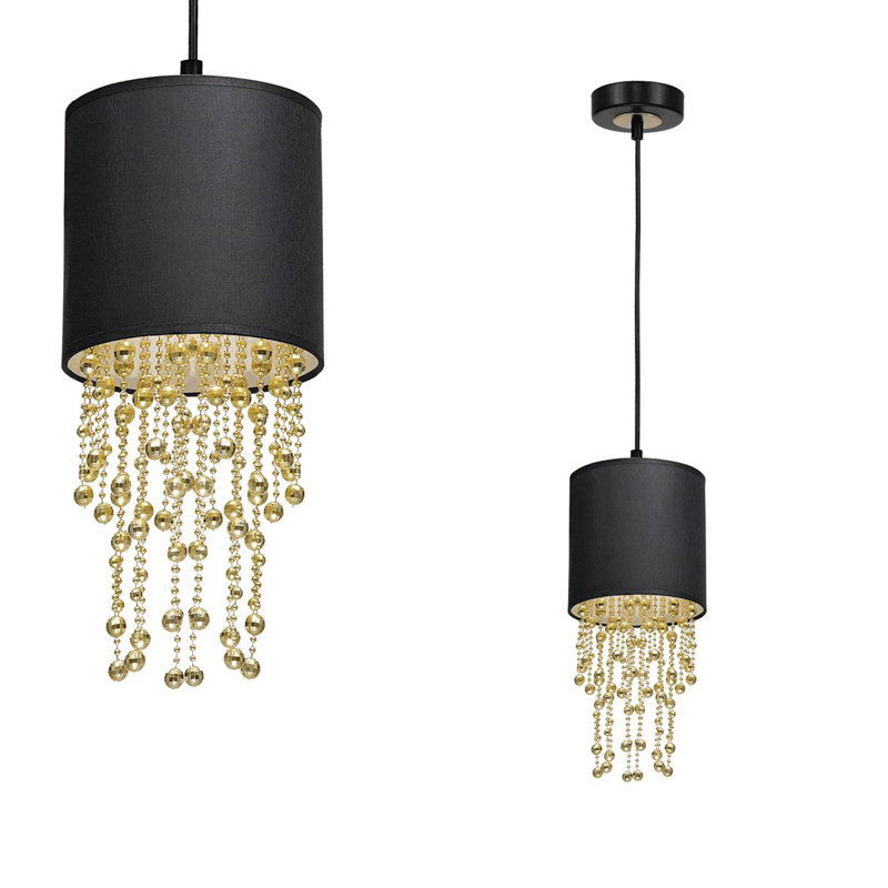 Dominga 1-Light Drum Pendant, Black/Gold