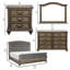 Ensemble de chambre à coucher grand lit 4 pièces Chantel, design traîneau en velours, bois patiné