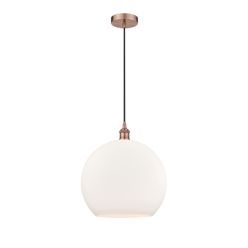 Luminaire suspendu simple à 1 lumière Ralph, Blanc mat, H 17,38 po x l 13,75 po x P 13,75 po, Cuivre antique